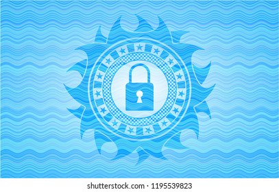 closed lock icon inside water wave representation emblem background.