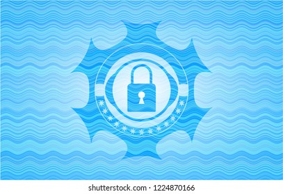 closed lock icon inside water wave style emblem.