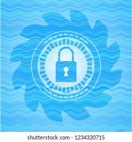 closed lock icon inside water concept emblem.