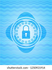 closed lock icon inside water wavec oncept emblem.