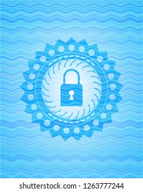 closed lock icon inside water wave concept badge background.