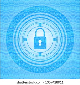 closed lock icon inside water concept badge.