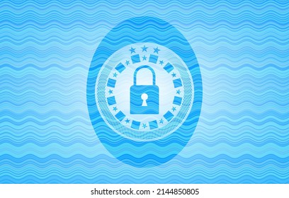 Closed Lock Icon Inside Water Representation Badge. 