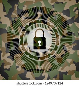 closed lock icon on camouflaged pattern