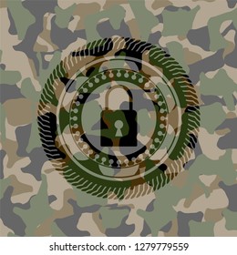 closed lock icon on camouflaged pattern