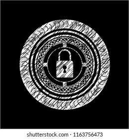 closed lock icon on chalkboard