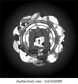 closed lock icon on grey camo pattern