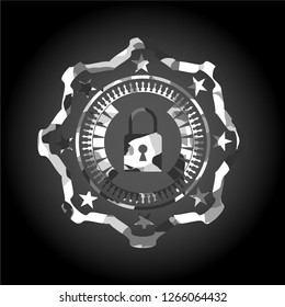 closed lock icon on grey camouflaged pattern