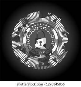 closed lock icon on grey camouflaged pattern