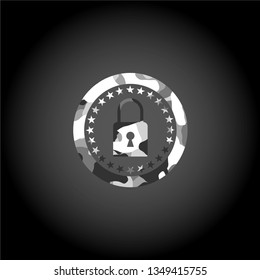closed lock icon on grey camo texture