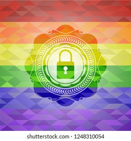 closed lock icon on mosaic background with the colors of the LGBT flag