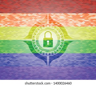 closed lock icon on mosaic background with the colors of the LGBT flag