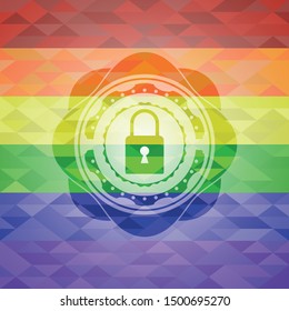 closed lock icon on mosaic background with the colors of the LGBT flag