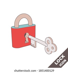 Bloqueo cerrado e icono de la tecla. Ilustración vectorial 3D en estilo plano aislada en fondo blanco. trazos editables.