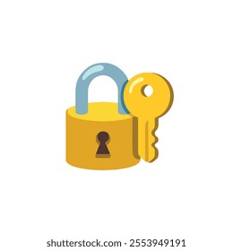 closed lock with key on white background. 