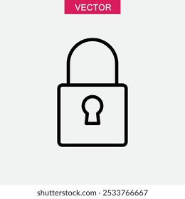 Closed lock line icon. vector flat black linear illustration for web and app..eps