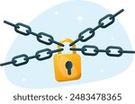 Closed lock with metal chains. Stock vector illustration 