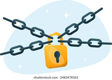 Closed lock with metal chains. Stock vector illustration 