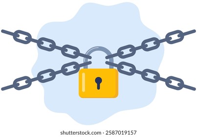Closed lock on the chains. Symbol of protection of information, property, inaccessibility