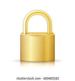 Closed Lock Security Gold Icon Isolated On White. Realistic Protection Privacy Sign