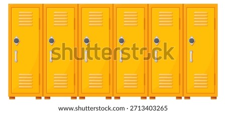 Closed lockers. Cartoon office storage with yellow doors