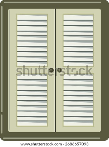  Closed Louvered Window Shutters Panels Home Decor Privacy Light Flat Vector Icon Olive Green Beige
