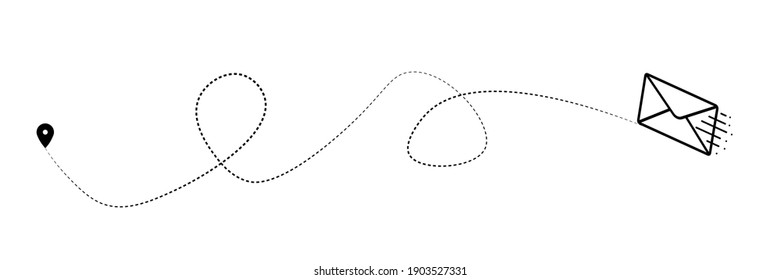 Closed mail symbol moving fast from place to place. Envelope sign. Vector drawing. Email symbol. Letter icon. Email notification. Contact Form. Modern line art design.