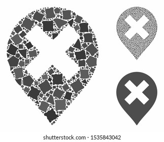 Closed marker mosaic of humpy pieces in variable sizes and color hues, based on closed marker icon. Vector humpy dots are grouped into collage. Closed marker icons collage with dotted pattern.