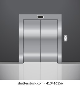 Closed metal elevator. Realistic vector illustration