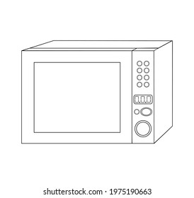 Closed microwave, it's empty, drawn in outline style. Drawing isolated on a white background. Stock vector illustration.