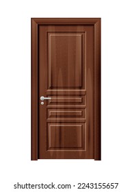 Closed modern wooden door realistic vector illustration