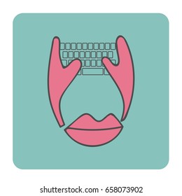 Closed mouth with hands typing on smart phone. The way we speak out today concept. Vector Illustration.