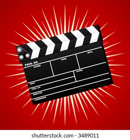 Closed movie clapboard used by movie directors over starry background