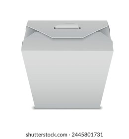 Closed noodle box takeaway delivery Asian fast food pack mockup realistic vector illustration. Cardboard package for Chinese Japanese oriental meal restaurant cafe white container takeout service