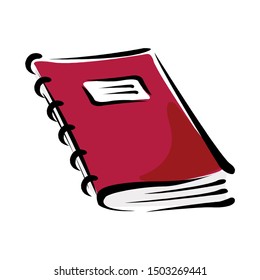 Closed notebook isometric illustration. Personal diary with bookmark vector drawing on white background. Notepad with red cover. Student pocketbook, office reminder