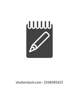 Closed notebook with pencil vector icon. filled flat sign for mobile concept and web design. Write Journal glyph icon. Symbol, logo illustration. Vector graphics