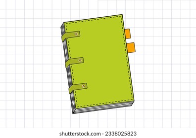 Closed notepad, planner with bookmarks. Paper diary for notes, short notes, journal for planning events. Business workbook, sketchbook, office stationery. Folder with documents. Vector illustration.