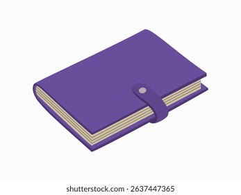 Closed notepad with snap closure. Notebook, daily planner, diary, business organizer. Office and school stationery. Hand drawn vector illustration isolated on white background, flat cartoon style.