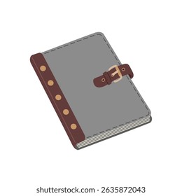 Closed notepad with strap closure. Notebook, daily planner, diary, business organizer. Office and school stationery.Hand drawn vector illustration isolated on white background, flat cartoon style.