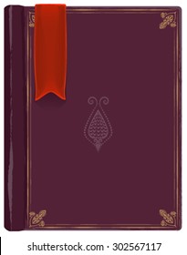 Closed old book with a red bookmark. Illustration in vector format