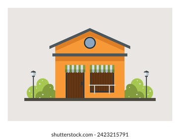 Closed old store building. Simple flat illustration.