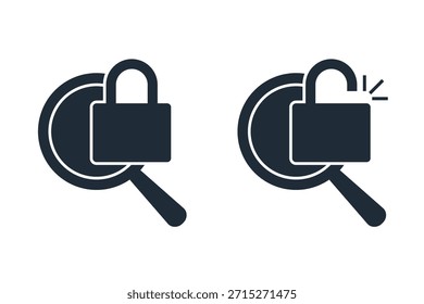 Closed and open access. Possibility of obtaining information. Vector linear icon illustration isolated on white background.