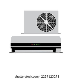 Closed and open air conditioner, flow cold and heat wind. Temperature and climate control system. Realistic ac with breeze waves vector set. Colllection of air conditioner and conditioning
