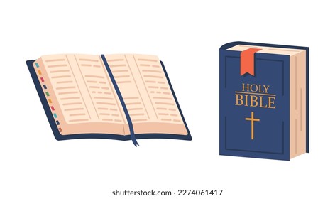 Closed and Open Bible Book. Religious Text Containing Stories And Prophecies. Divided Into Old And New Testaments