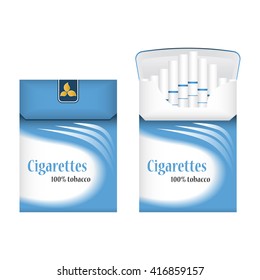 Closed and open blue pack of cigarettes. Vector illustration