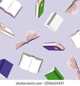 Closed and open books flying in the air