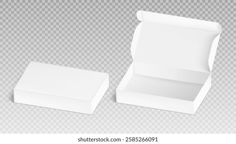 Closed And Open Cardboard Box Mockup Perspective View. EPS10 Vector