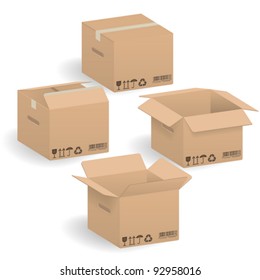 Closed and open Cardboard boxes, vector illustration