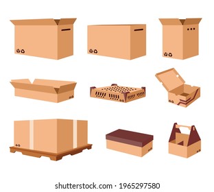 Closed and open cardboard collections of various types