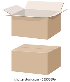 Closed and open carton box. Vector